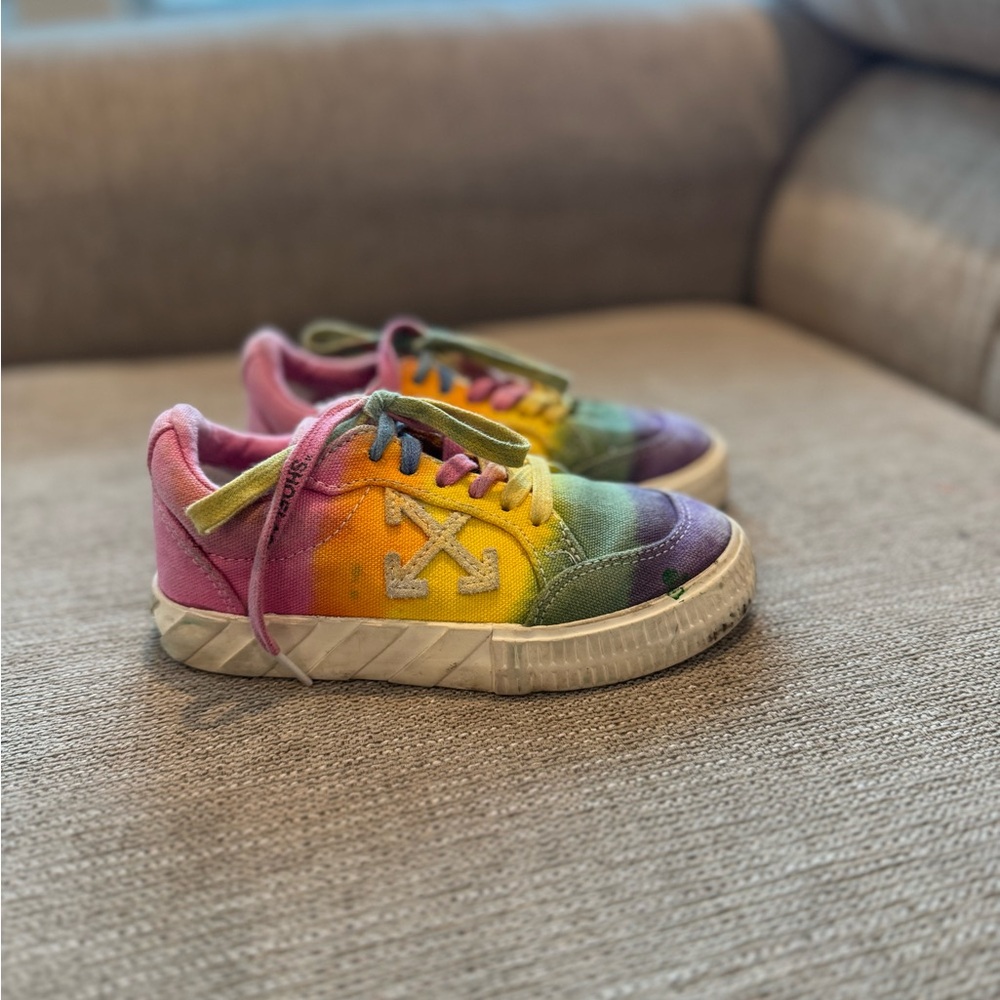 Off-White Pink and Yellow Sneakers Vibrant Design